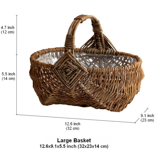 Large Picnic Food Basket with Handle, Natural Hand-woven Wicker Storage Basket, Natural Fruit Baskets, Kitchen Storage Baskets, Willow Weaving Baskets with Handle-Grace Painting Crafts