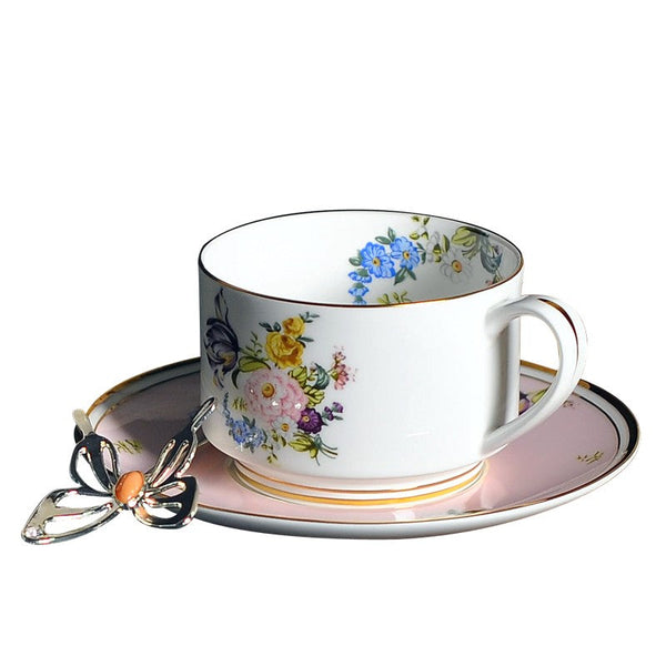 Beautiful Flower British Tea Cups, Creative Bone China Porcelain Tea Cup Set, Elegant Flower Ceramic Cups, Unique Royal Coffee Cup and Saucer-Grace Painting Crafts