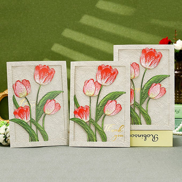 Tulip Flower Greeting Cards, Creative Birthday Greeting Card, Beautiful Greeting Cards to Friends, Original Handmade Greeting Cards-Grace Painting Crafts
