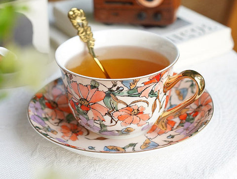 Elegant Ceramic Coffee Cups, Flower Bone China Porcelain Tea Cup Set, British Royal Ceramic Cups for Afternoon Tea, Unique Tea Cup and Saucer in Gift Box-Grace Painting Crafts