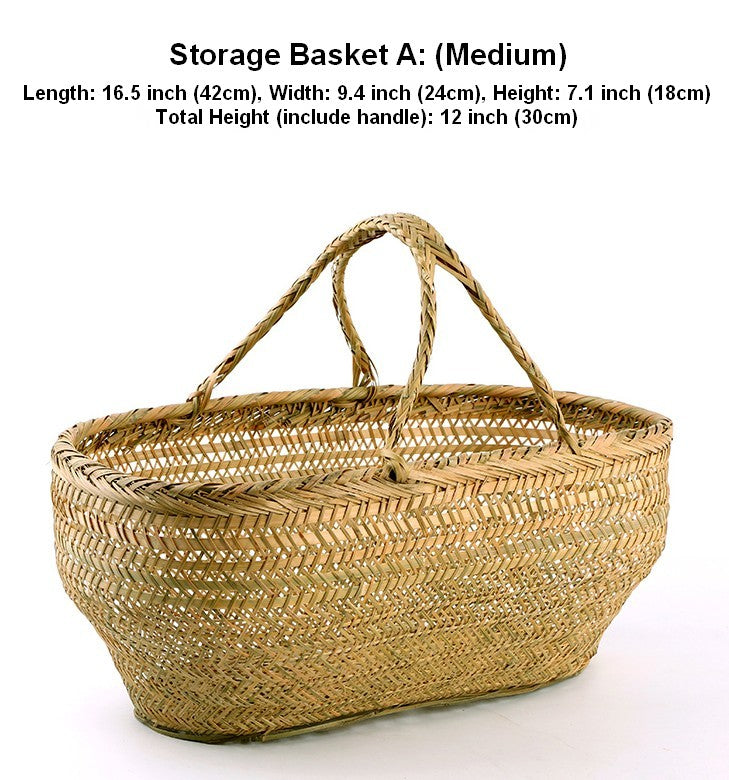 Picnic Food Basket with Handle, Large Natural Hand-woven Bamboo Basket, Lovely Bamboo Baskets for Vegetable, Natural Fruit Basket Kitchen Storage Baskets-Grace Painting Crafts