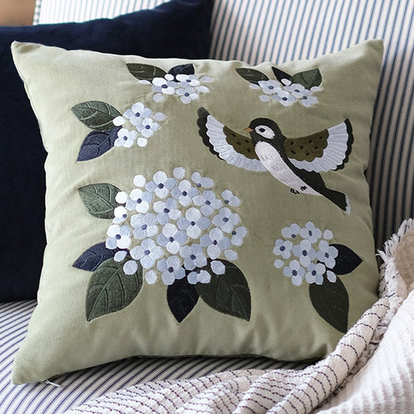 Decorative Pillow Arrangement Ideas for Couch, Living Room Decorative Pillows, Embroidered Swallow Birds Cushion, Large Decorative Pillows for Couch, Modern Throw Pillows for Bedroom-Grace Painting Crafts