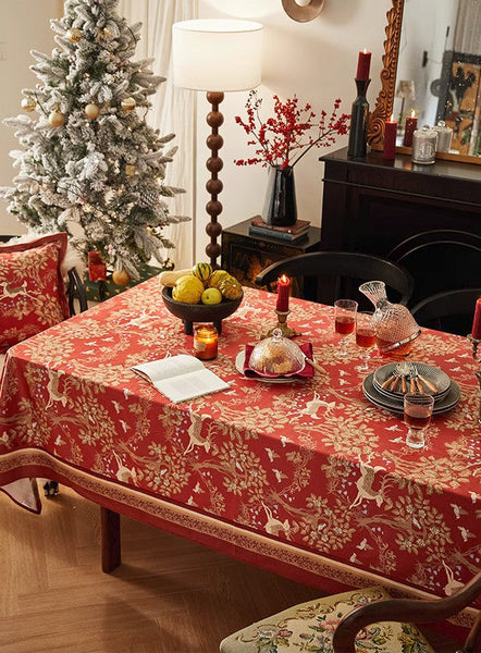 Long Modern Rectangular Tablecloth for Dining Room Table, Forest Deer Red Table Covers, Square Tablecloth for Kitchen, Extra Large Tablecloth for Round Table-Grace Painting Crafts
