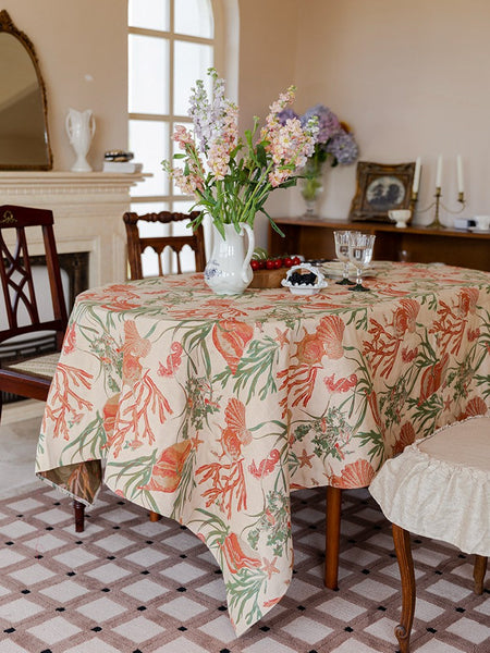 Sea Shell Pattern Tablecloth, Large Modern Rectangle Tablecloth for Dining Room Table, Square Tablecloth, Farmhouse Table Cloth, Wedding Tablecloth-Grace Painting Crafts