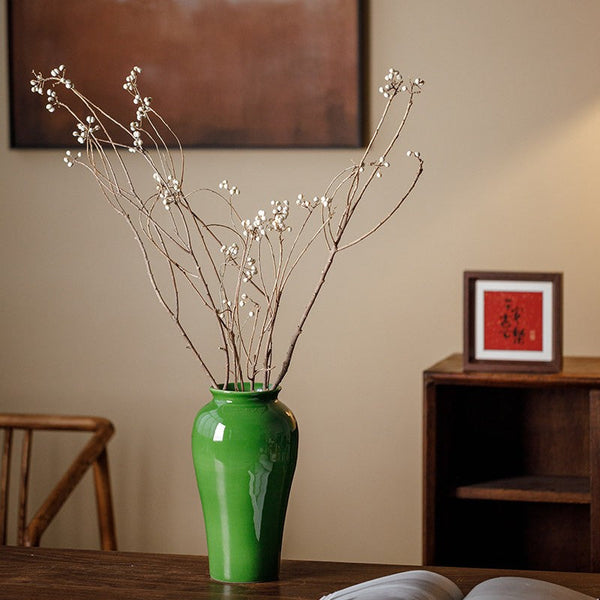 Handmade Water Holding Flower Vase, Centerpiece Ceramic Bud Vases, Green Porcelain Flower Vases, Vintage Flower Vases on Table-Grace Painting Crafts