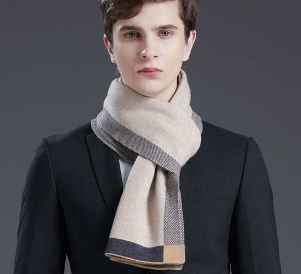 Beige Business Formal Men Scarf Styles, Gray Thick Wool Scarf, Wool Scarf for Gentleman, Men's Winter Scarf, Casual Scarf Men, Men's Wool Scarf Winter, Red Fashion Scarf-Grace Painting Crafts
