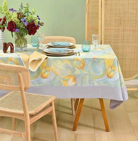 Country Farmhouse Tablecloth, Extra Large Rectangle Tablecloth for Dining Room Table, Tulip Flowers Rustic Table Covers for Kitchen, Square Tablecloth for Round Table-Grace Painting Crafts