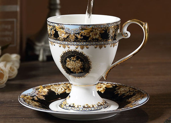 Royal Porcelain Tea Cup Saucer Set, 8 oz Tea Cup and Saucer in Gift Box as Birthday Gift, Elegant Ceramic Coffee Cups, Beautiful British Tea Cups-Grace Painting Crafts