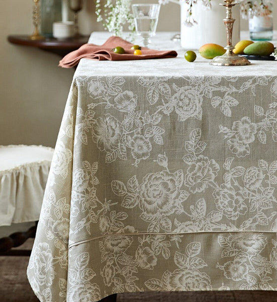 French Flower Pattern Tablecloth for Round Table, Vintage Rectangle Tablecloth for Dining Room Table, Rustic Farmhouse Table Cover for Kitchen-Grace Painting Crafts