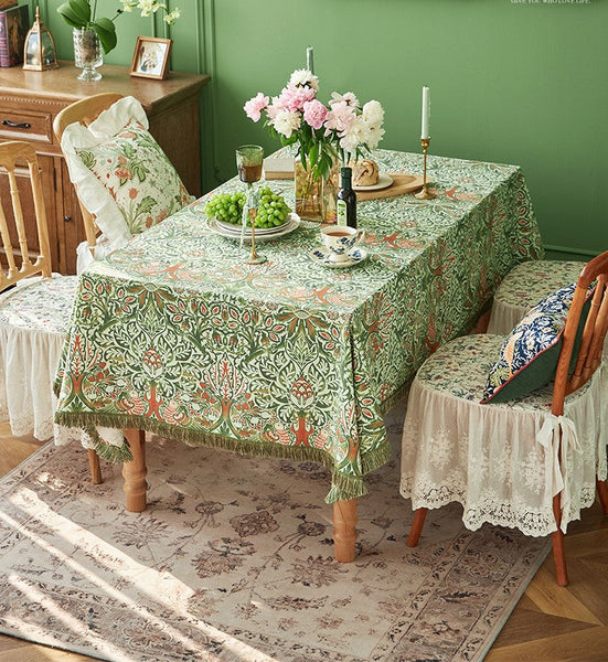 Green Flower Pattern Tablecloth for Home Decoration, Large Square Tablecloth for Round Table, Extra Large Rectangle Tablecloth for Dining Room Table-Grace Painting Crafts