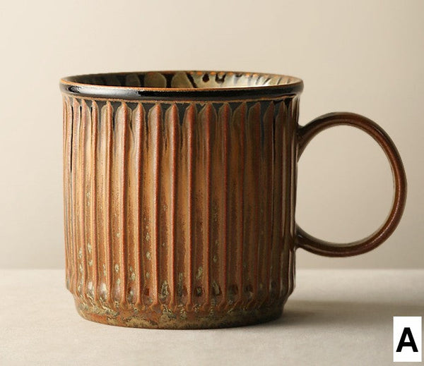 Unique Tea Cup, 10 oz Creative Brown Green Ceramic Coffee Mugs, Large Modern Handmade Pottery Coffee Cup, Large Capacity Coffee Mugs-Grace Painting Crafts