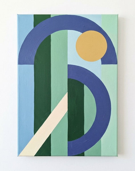 Contemporary Canvas Wall Art, Blue, Green, Yellow Geometric Pattern Abtract Art for Mid Century Modern Living Room, Abstract Canvas Paintings-Grace Painting Crafts