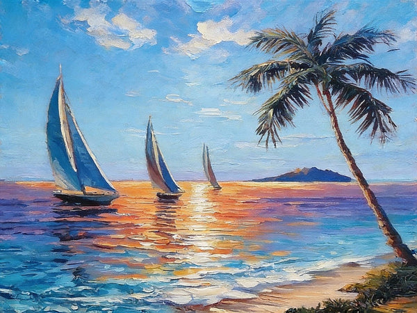 The beaches of Hawaii, Hand Painted Canvas Art, Small Landscape Paintings, Original Small Paintings on Canvas, Small Paintings on Canvas-Grace Painting Crafts
