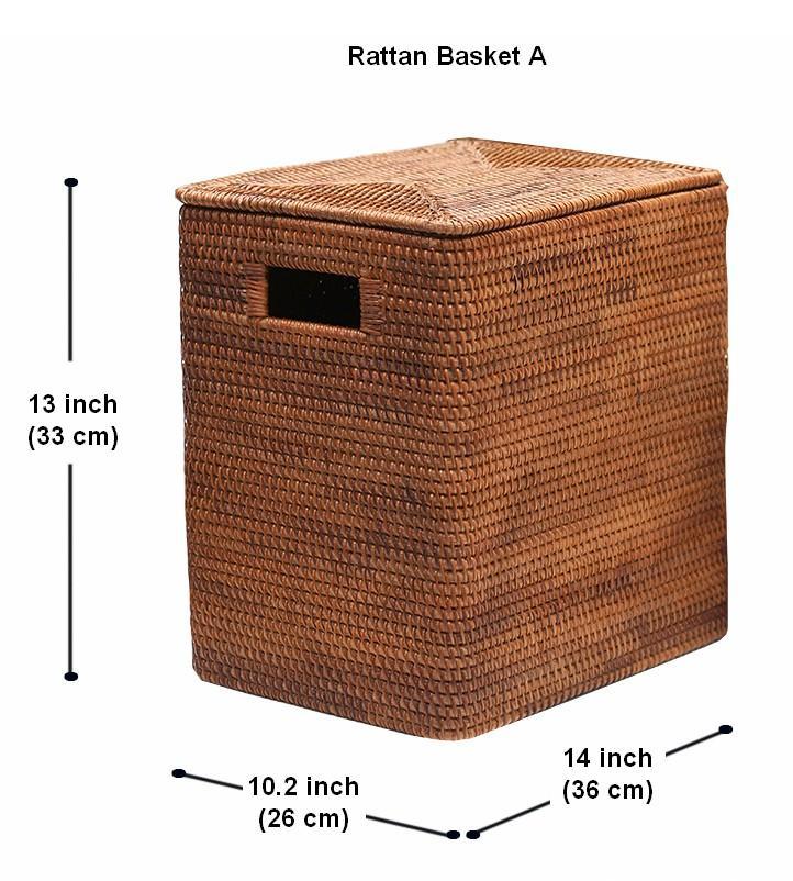 Storage Baskets for Bathroom, Rectangular Storage Baskets, Large Brown Rattan Storage Baskets, Storage Basket with Lid, Storage Baskets for Clothes-Grace Painting Crafts