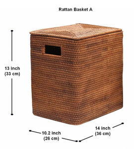 Storage Baskets for Bathroom, Rectangular Storage Baskets, Large Brown Rattan Storage Baskets, Storage Basket with Lid, Storage Baskets for Clothes-Grace Painting Crafts