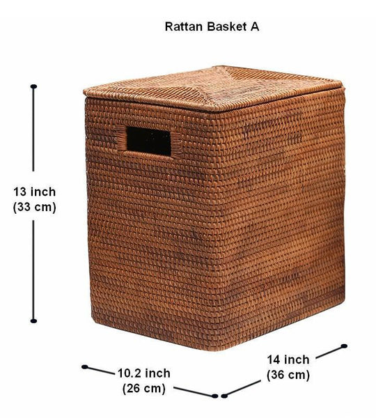 Large Rattan Storage Baskets, Storage Baskets for Bathroom, Rectangular Storage Baskets, Storage Basket with Lid, Storage Baskets for Clothes-Grace Painting Crafts