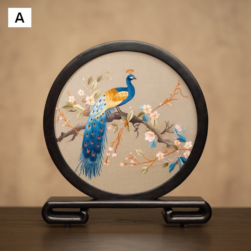 Traditional Chinese Suzhou Embroidery Ornament, Exclusive Business Present Peacock Embroidered Decor, Premium Souvenir, Unique Birthday Gift-Grace Painting Crafts