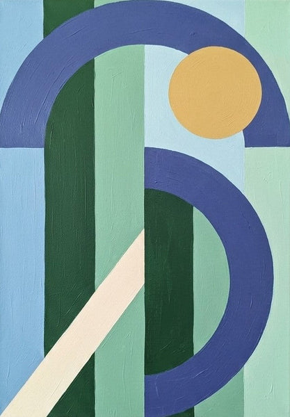 Abstract Canvas Paintings, Contemporary Canvas Wall Art, Blue, Green, Yellow Geometric Pattern Abtract Art for Mid Century Modern Living Room-Grace Painting Crafts