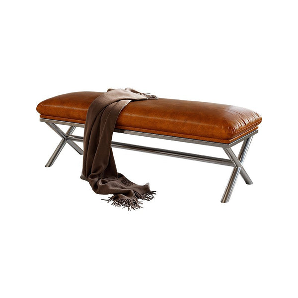 Upholstered Shoe Bench, Contemporay Bedroom Bench, Luxury Genuine Leather Entry Bench, Narrow Entryway Bench, Modern Shoe Changing Ottoman, Mid-Century Hall Bench-Grace Painting Crafts