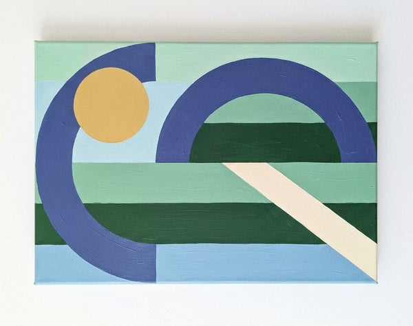Abstract Canvas Paintings, Contemporary Canvas Wall Art, Blue, Green, Yellow Geometric Pattern Abtract Art for Mid Century Modern Living Room-Grace Painting Crafts