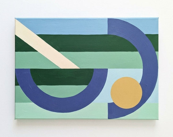 Abstract Canvas Paintings, Contemporary Canvas Wall Art, Blue, Green, Yellow Geometric Pattern Abtract Art for Mid Century Modern Living Room-Grace Painting Crafts