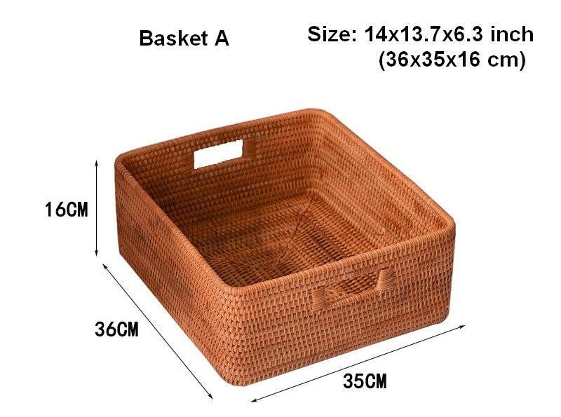 Storage Basket for Shelves, Large Rectangular Storage Baskets, Storage Baskets for Kitchen, Woven Rattan Storage Baskets for Bedroom-Grace Painting Crafts