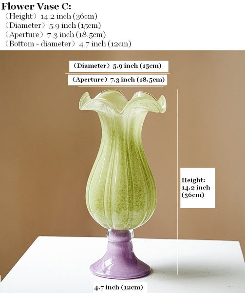 Modern Glass Vase for Flowers, Mid Century Glass Vases, Handmade Modern Vases for Living Room, Unique Decorative Glass Vase, Centerpiece Contemporary Vases on Table-Grace Painting Crafts