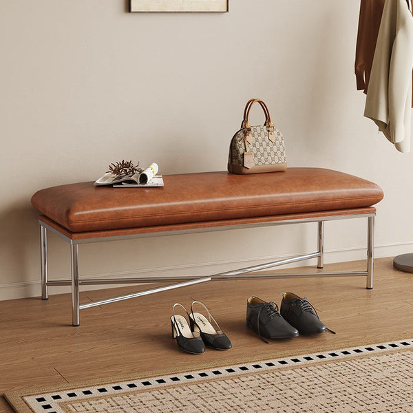 Contemporay Bedroom Bench, Upholstered Shoe Bench, Luxury Genuine Leather Entry Bench, Narrow Entryway Bench, Modern Shoe Changing Ottoman, Mid-Century Hall Bench-Grace Painting Crafts