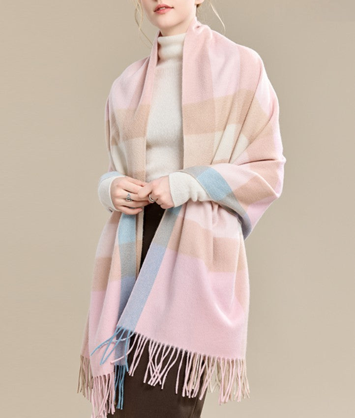 Large Wool Scarf, Soft Wool Scarf for Women, Checkered Fashion Scarf, Winter Shawl, Elegant Shawl, Warm Cape, Gifts for Her, Evening Wrap, Christmas Gift-Grace Painting Crafts