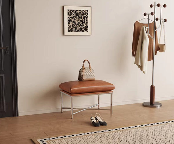 Contemporay Bedroom Bench, Upholstered Shoe Bench, Luxury Genuine Leather Entry Bench, Narrow Entryway Bench, Modern Shoe Changing Ottoman, Mid-Century Hall Bench-Grace Painting Crafts