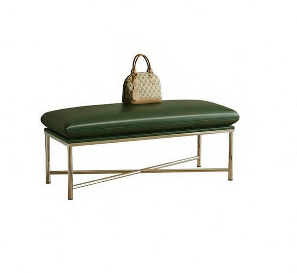 Narrow Entryway Bench, Modern Shoe Changing Ottoman, Mid-Century Hall Bench, Luxury Genuine Leather Entry Bench, Upholstered Shoe Bench, Contemporay Bedroom Bench-Grace Painting Crafts