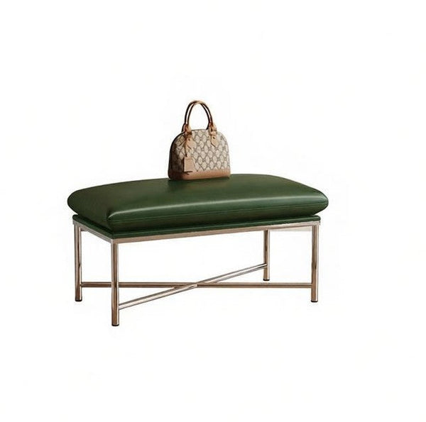 Narrow Entryway Bench, Modern Shoe Changing Ottoman, Mid-Century Hall Bench, Luxury Genuine Leather Entry Bench, Upholstered Shoe Bench, Contemporay Bedroom Bench-Grace Painting Crafts
