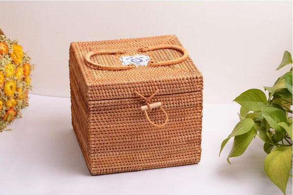 Rattan Wicker Serving Basket, Storage Baskets for Picnic, Kitchen Storage Baskets, Woven Storage Baskets with Lid-Grace Painting Crafts