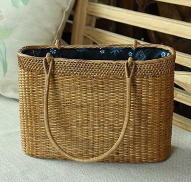 Indonesia Handmade Rattan Handbag, Woven Rattan Handbag, Natural Fiber Handbag, Small Rustic Handbag for Outdoor-Grace Painting Crafts