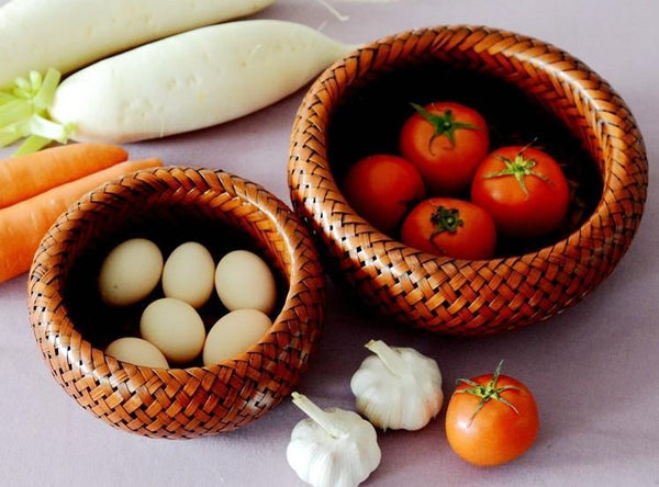 Woven Snacks Basket, Bamboo Storage Basket, Farmhouse Small Storage Basket, Round Storage Basket for Kitchen, Set of 3-Grace Painting Crafts
