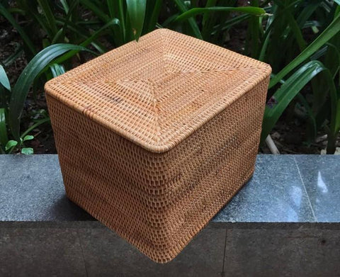 Large Woven Storage Baskets, Rectangular Storage Basket with Lid, Rattan Storage Baskets, Storage Baskets for Living Room, Storage Basket for Bedroom-Grace Painting Crafts