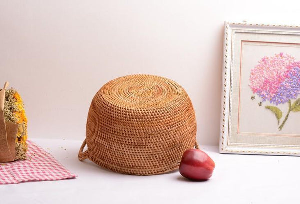Woven Storage Basket, Kitchen Storage Basket, Large Rattan Basket, Kitchen Storage Ideas, Round Storage Basket-Grace Painting Crafts