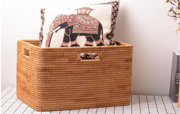 Large Laundry Storage Basket for Clothes, Rectangular Storage Basket, Rattan Baskets, Storage Baskets for Bedroom, Storage Baskets for Shelves-Grace Painting Crafts