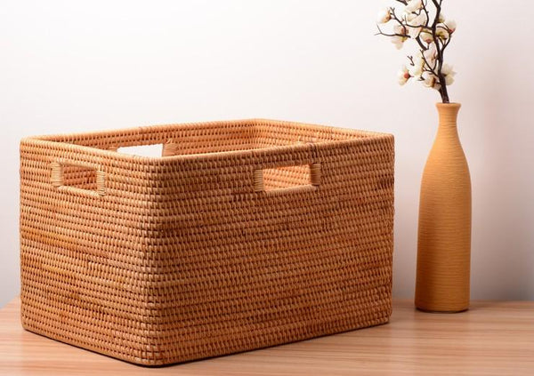 Large Laundry Storage Basket for Clothes, Rectangular Storage Basket, Rattan Baskets, Storage Baskets for Bedroom, Storage Baskets for Shelves-Grace Painting Crafts
