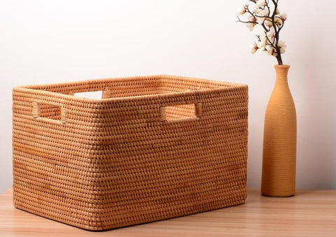 Storage Baskets for Bedroom, Large Laundry Storage Basket for Clothes, Rectangular Storage Basket, Rattan Baskets, Storage Baskets for Shelves-Grace Painting Crafts