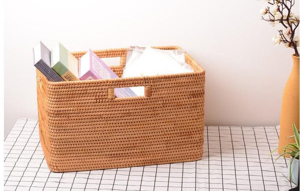 Rectangular Storage Basket, Storage Baskets for Bedroom, Large Laundry Storage Basket for Clothes, Rattan Baskets, Storage Baskets for Shelves-Grace Painting Crafts