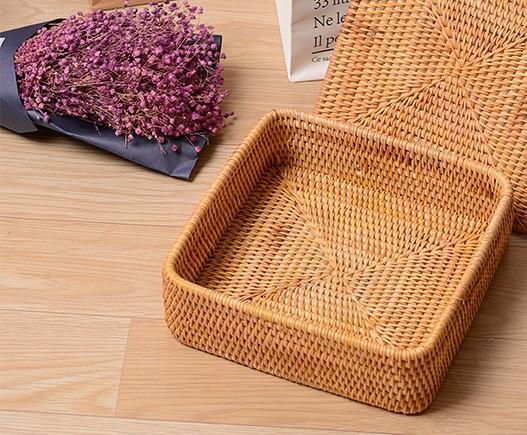 Storage Basket with Lid, Rattan Square Basket, Storage Basket with Lid, Kitchen Storage Baskets-Grace Painting Crafts