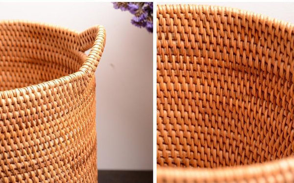 Large Woven Storage Basket with Handle, Large Rattan Basket, Large Round Storage Basket for Bathroom-Grace Painting Crafts