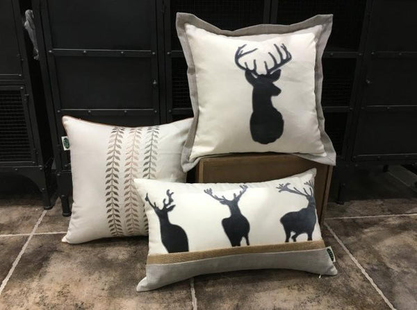 Embroider Elk Cotton Pillow Cover, Decorative Throw Pillow, Sofa Pillows, Home Decor-Grace Painting Crafts