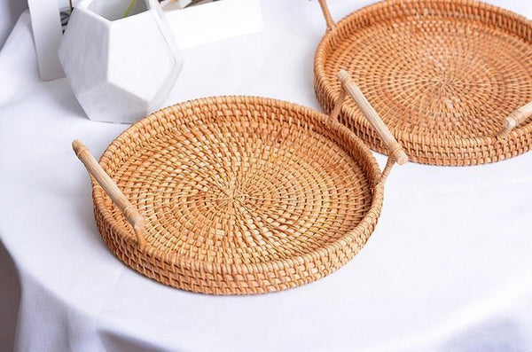 Small Rattan Storage Basket, Fruit Basket, Round Storage Basket with Handle, Kitchen Storage Baskets, Woven Storage Baskets-Grace Painting Crafts