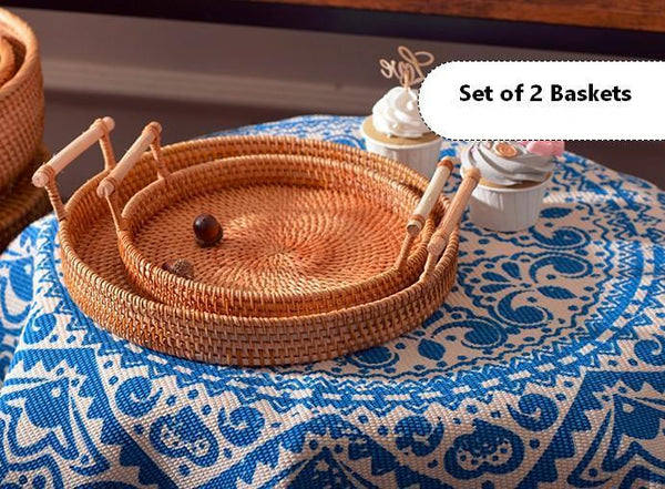Small Rattan Storage Basket, Fruit Basket, Round Storage Basket with Handle, Kitchen Storage Baskets, Woven Storage Baskets-Grace Painting Crafts