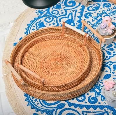 Small Rattan Storage Basket, Fruit Basket, Round Storage Basket with Handle, Kitchen Storage Baskets, Woven Storage Baskets-Grace Painting Crafts