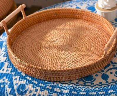 Small Rattan Storage Basket, Fruit Basket, Round Storage Basket with Handle, Kitchen Storage Baskets, Woven Storage Baskets-Grace Painting Crafts