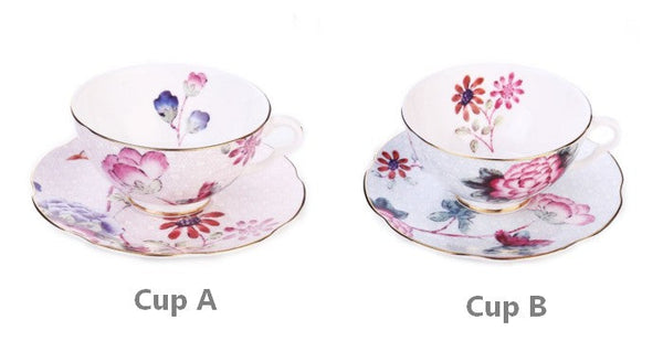 Elegant Ceramic Coffee Cups, Creative Bone China Porcelain Tea Cup Set, Unique Porcelain Cup and Saucer, Beautiful British Flower Tea Cups-Grace Painting Crafts