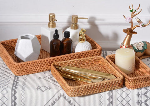 Rectangular Storage Baskets, Woven Rattan Storage Basket, Kitchen Storage Baskets, Storage Baskets for Shelves, Set of 3-Grace Painting Crafts